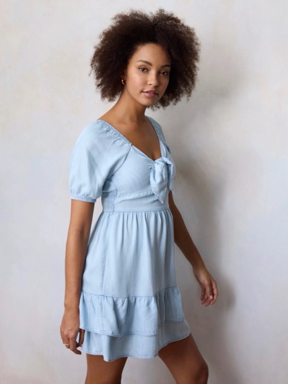 LC Lauren Conrad Light Blue Tie-Front Midi Dress